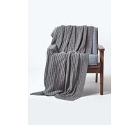Cotton Cable Knit Throw Soft & Cosy Vintage Blanket Homescapes Grey 130cm x 170cm