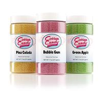 Cotton Candy Express Floss Sugar Variety Pack with 3-11oz Plastic Jars of Bubble Gum, Green Apple, Pina Colada Flossing Sugars. Use With Cotton Candy Express Countertop Machine