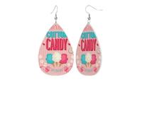 Cotton Candy Exquisite Waterdrop-Shaped Leather Earrings With Double-Sided Print - Lightweight, Durable, And Stylish Accessory For Every Occasion