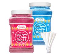 Cotton Candy Floss Sugar -Pink Vanilla and Blue Raspberry /2lb Jars Each Flavor with 100 Paper Cotton Candy Cones