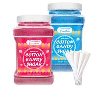 Cotton Candy Floss Sugar -Pink Vanilla and Blue Raspberry /3lb Jars Each Flavor with 100 Paper Cotton Candy Cones