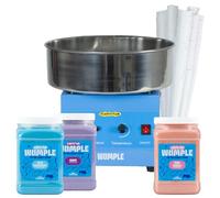 Cotton Candy Machine Pro Bundle, Includes 3 Flavored Sugars & 70 Cones, Electric Machine with Large Stainless Steel Bowl for Parties & Business (Blue)