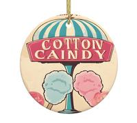 Cotton Candy -Print Christmas Ceramic Round Ornament Gold String, Personalized Holiday Decor For Home Retail Wedding.