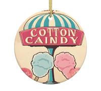 Cotton Candy -Print Custom Christmas Ceramic Round Ornament Gold String, Personalized Holiday Decor For Home Retail Wedding.