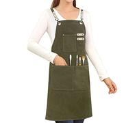 Cotton Canvas Cross Back Apron for Art Painting Garden Chef Bartender Work,Women Men 3 Pockets Waterproof Adjustable M-XXL, Green, 22 inches wide x 31 inches tall