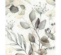 Cotton Canvas Fabric - Green Eucalyptus Leaf on Ivory - Craft Fabric Material Metre
