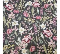 Cotton Canvas Fabric - Pretty White Lily & Pink Floral Print on Olive Green - Craft Fabric Material Metre