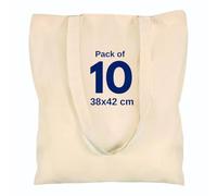 Cotton Canvas Plain Tote Bags to Decorate in Bulk Pack of 10, 100% Natural Cotton Premium 145gsm (5 Oz.) Fabric Blank Reusable Large Canvas bag -38 X 42 cm+65cm long Handles (Pack of 10-Natural)