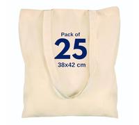 Cotton Canvas Plain Tote Bags to Decorate in Bulk Pack of 3/5/10/25, 145gsm 100% Natural Cotton Premium Fabric Blank Reusable Large Canvas bag -38 X 42 cm+65cm long Handles (Pack of 25-Natural)