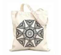 Cotton Canvas Women's Bags Sample floral mandala art circular pattern in the form of a mandala decorative ornament in oriental ethnic style 12 oz thick fabric Skin-friendly material 25x30cm Small