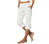 Cotton Capri Pants for Women UK Light Linen Blend Gauchos for Halloween Dance Summer Resort Trip Holiday City Walk Baggy Cropped Pants Workwear Straight Leg Leisure Vintage Streetwear 3/4 Culottes