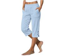 Cotton Capri Pants for Women UK Light Linen Blend Gauchos for Halloween Dance Summer Resort Trip Holiday City Walk Baggy Cropped Pants Workwear Straight Leg Leisure Vintage Streetwear 3/4 Culottes