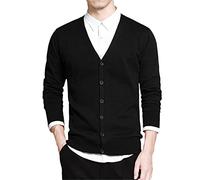 Cotton Cardigan Sweater Men Long Sleeve Knitted Cardigan V-Neck Solid Button Fit Casual Sweaters Black