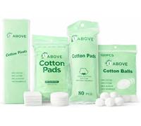 Cotton Care Bundle - 320 Count Set | 80 Round Cotton Pads, 40 Square Cotton Pads, 120 Cotton Balls & 80g Cotton Pleat | Ideal for Makeup Removal, Skincare, Baby Care & First Aid