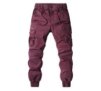 Cotton Cargo Combat Trousers for Mens - Athletic Fit Multi Zip Pockets Work Trousers Outdoor Training Pants Durability Cuffed Workwear Pants Breathable Hiking Trousers Stylish Track Trousers XXXL Red