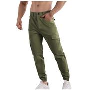 Cotton Cargo Trousers for Men UK Cuffed Elastic Waist Joggers Solid Color Multi-Pocket Work Trouser Regular Fit Casual Combat Pants Fishing Climbing Outfits with Pockets