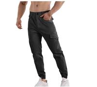 Cotton Cargo Trousers for Men UK Cuffed Elastic Waist Joggers Solid Color Multi-Pocket Work Trouser Regular Fit Casual Combat Pants Fishing Climbing Outfits with Pockets