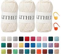 Cotton Chainette Yarn,4 Medium (Worsted)-10oz,3 Pack,Knitting Yarn for Beginners,Thicker for Crocheting and Knitting (48 Ecru)