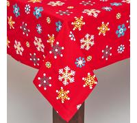 Cotton Christmas Tablecloth XMAS Red & Gold Snowflakes Tableware Cover
