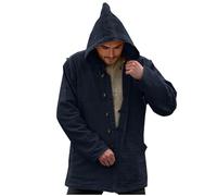 Cotton Coats for Men Solid Colour Cotton Lien Cardigan Hooded Sweatshirts Button Down Blazers Slant Pocket Hoodies Long Sleeves Loose Fit Coats Vintage Hemp and Cotton Casual Jacket Outdoor Dark Blue
