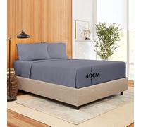 Cotton Comfort Bedding 100 Percent Egyptian 400 Thread Count 16 inch/40CM Extra Deep Fitted Sheet Set with 2 Pillow Case, Luxury Soft Super King Single Small Double Bedsheets(Super King, Grey)