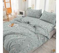 Cotton Comfort Bedding 2PCS Single Duvet Cover Set 100% Egyptian Cotton Bedding Single Bed Set 400 Thread Count Floral Printed Mint Bloom Duvet Cover Single with Pillow Case