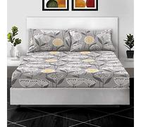 Cotton Comfort Bedding 3 Piece Set 100% Egyptian Printed Fitted Sheet Single with 2 Matching Pillowcase 400 Thread Count Bed Sheets Sets 30cm Deep (Floral Grey, Super King)