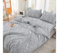 Cotton Comfort Bedding 3PCS King Size Duvet Cover Set 100% Egyptian Cotton Bedding King Size Bed Set 400 Thread Count Floral Printed Silver MistDuvet Cover King with Pillow Cases 2 Pack
