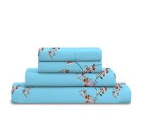 Cotton Comfort Bedding 4PC Floral Printed Bed Sheet Set Single - 100% Egyptian Cotton 400 Thread Count | Includes 1 Fitted Sheet, 1 Flat Sheet & 2 Pillowcases | Luxury Soft Floral Bedding Set