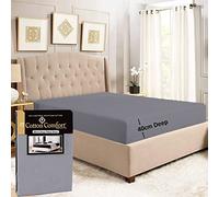 Cotton Comfort Bedding Danny Textiles 400 Thread Count 100% Egyptian Cotton Extra Deep Fitted Sheets 40CM Deep Bed Sheets Full Deep Single Double King Super King (Single, Grey)