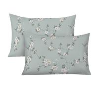 Cotton Comfort Bedding & Linen 2 Pack 100% Egyptian Cotton Pillow Covers 400 Thread Count Floral Printed Mint Bloom Pillow cases 2 Pack