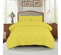 Cotton Comfort Bedding Pintuck Double Duvet Cover Set with Pillow Cases 2 Pack 100% Egyptian Cotton 400 Thread Count Pinch Pleat Pintuck Duvet Cover 3PC Quilt Cover Double Set (Yellow, King)