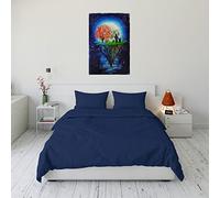 Cotton Comfort Bedding Single Duvet Cover Set 100% Egyptian Cotton 400 Thread Count Single Duvet and Pillow Set - Soft Bedding 2Pcs Single Bed Quilt Cover Set, Navy-blue