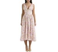 Cotton Corset Sundress, V-Neck Floral Corset Dress, Gentle Style Floral Corset Dress (Pink Print,X-Large)