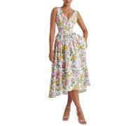 Cotton Corset Sundress, V-Neck Floral Corset Dress, Gentle Style Floral Corset Dress (Pink-yellow,Large)