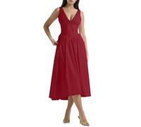Cotton Corset Sundress, V-Neck Floral Corset Dress, Gentle Style Floral Corset Dress (Red,Small)