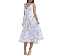 Cotton Corset Sundress, V-Neck Floral Corset Dress, Gentle Style Floral Corset Dress (White-blue,X-Large)