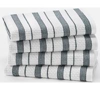Cotton Craft - 4 Pack - Basket Weave Kitchen Towels - Grey - 100% Cotton - Oversized 20x30 - Modern Clean Striped Pattern - Convenient Hanging Loop