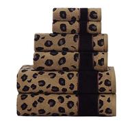 COTTON CRAFT 6 Piece Towel Set - Animal Print Safari 100% Cotton Jacquard Decorative Bathroom Towel Set - 2 Bath Towel, 2 Hand Towel, 2 Washcloth - Super Soft Quick Dry Absorbent Luxury Guest Towel