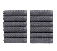 COTTON CRAFT Euro Spa Waffle Wash Cloth - Set of 12 Luxury Pure Ringspun Cotton Waffle Weave Bathroom Face Towel - Everyday Absorbent Hotel Gym Shower Beach Kitchen Travel Dorm - 12x12 inches - Grey