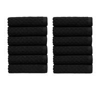 COTTON CRAFT Euro Spa Waffle Wash Cloth - Set of 12 Luxury Pure Ringspun Cotton Waffle Weave Bathroom Face Towel - Everyday Absorbent Hotel Gym Shower Beach Kitchen Travel Dorm - 12x12 inches - Black