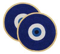 COTTON CRAFT Evil Eye Beaded Placemats - Set of 2 Charger Table Mats - Hand Crafted Boho Protective Positive Energy Blessing Gift - Zen Holiday Table Dining Décor - 13 inches Round - Blue White Gold
