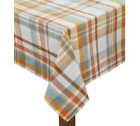 COTTON CRAFT Fall Plaid Tablecloth - 60 x 120 inches - 100% Cotton Rectangle Table Cover - 200 GSM Heavyweight Fabric - Rust Blue Multi - Thanksgiving Halloween Christmas Holiday Dining Tablecloth