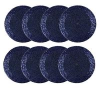 COTTON CRAFT Glitz Handmade Beaded Bar Drink Tabletop Protection Coasters - Set of 8 - Halloween Harvest Autumn Fall Thanksgiving Holiday Christmas Xmas Celebration Festive Party - 4 in Round - Navy