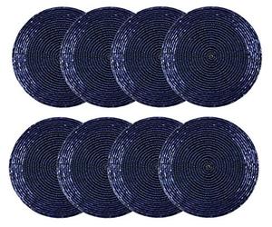 COTTON CRAFT Glitz Handmade Beaded Bar Drink Tabletop Protection Coasters - Set of 8 - Halloween Harvest Autumn Fall Thanksgiving Holiday Christmas Xmas Celebration Festive Party - 4 in Round - Navy