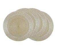 COTTON CRAFT Glitz Handmade Beaded Charger Placemats - Set of 4 - Halloween Harvest Autumn Fall Holiday Christmas Xmas Dining Celebration Festive Party Table Décor - 13.5 inch Round - Champagne
