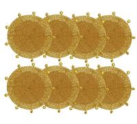 COTTON CRAFT Glitz Handmade Coasters - Gold Jingle Bells - Set of 8 Drinks Coasters - Bar Kitchen Party Tabletop Protection - Christmas Xmas Celebration Festive Décor 4 inches Round