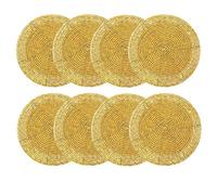 COTTON CRAFT Glitz Set of 8 Handmade Beaded Coasters, 4 inch Round, Gold