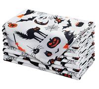 COTTON CRAFT Halloween Cloth Napkins - Spooky Hocus Pocus Dinner Napkins - Set of 12 Pure Cotton Reusable Washable Napkin - Halloween Decorations - Halloween Party Décor - 17 x 17 - Black White Orange