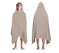 COTTON CRAFT Hooded Bath Towel - Oversized 35 x 70 Waffle Weave Towel with Hood for Adults - 100% Ringspun Cotton Pool Bath Sheet Wrap with Hood - Soft Super Absorbent Quick Dry - 450 GSM - Linen